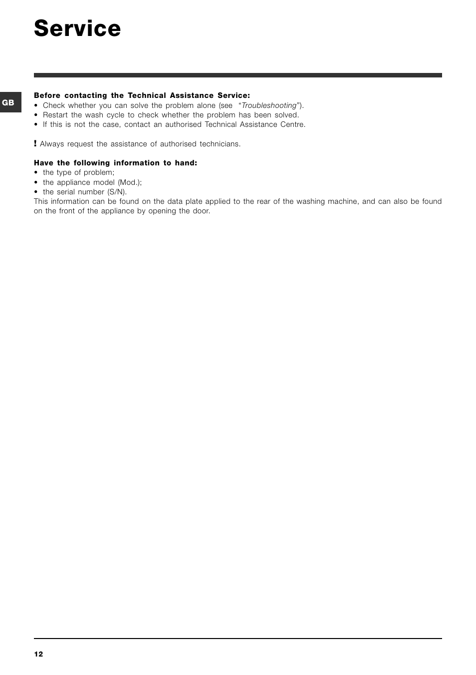 Service | Indesit PWE 8168 W User Manual | Page 12 / 84