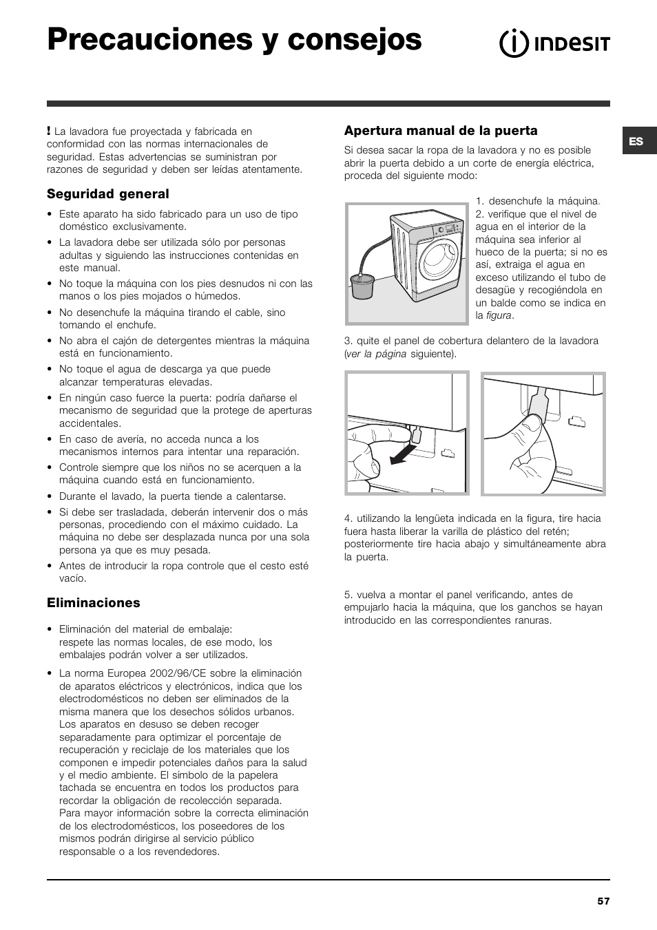 Precauciones y consejos | Indesit PWE 8168 W User Manual | Page 57 / 84