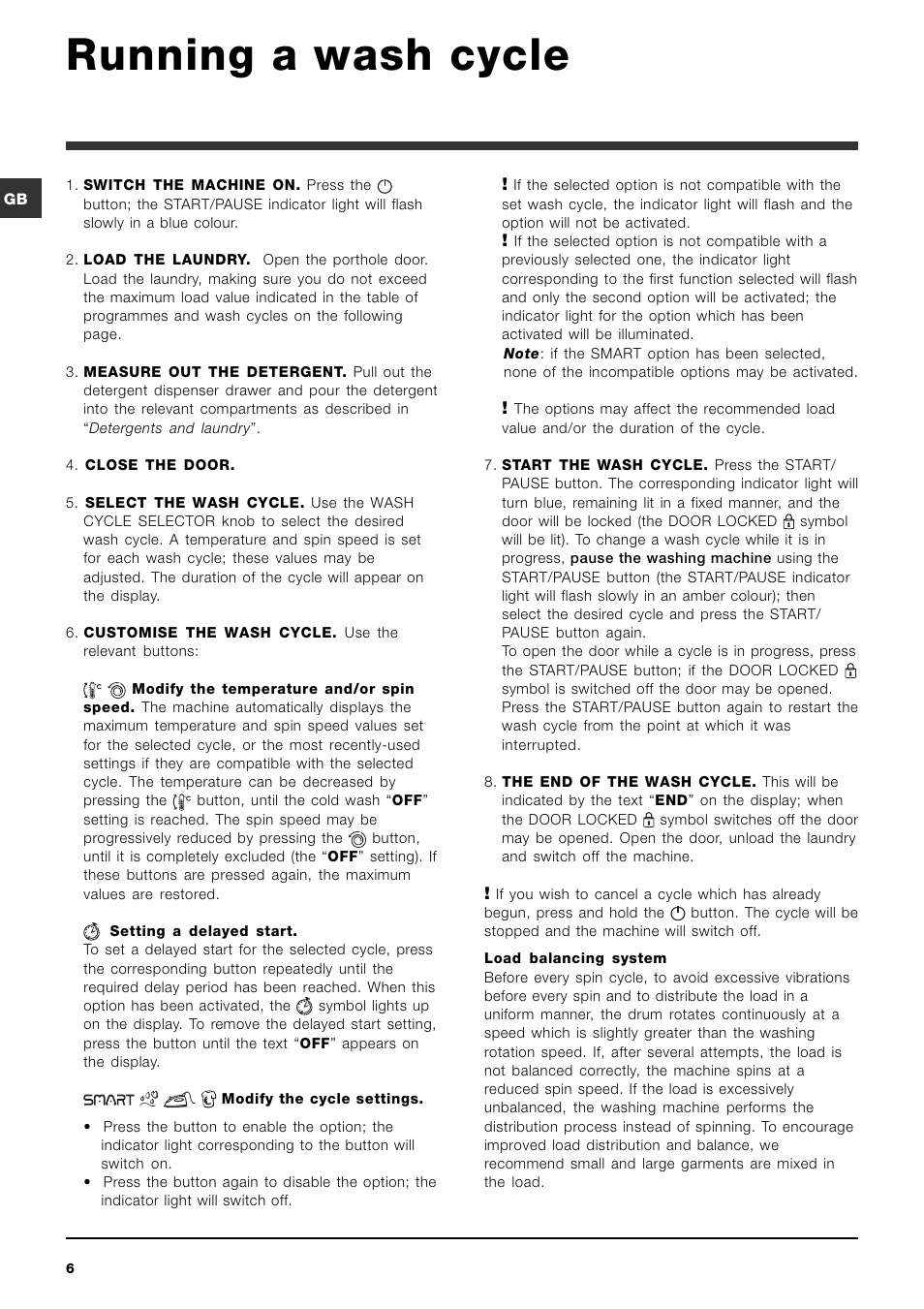 Running a wash cycle | Indesit PWE 8168 W User Manual | Page 6 / 84