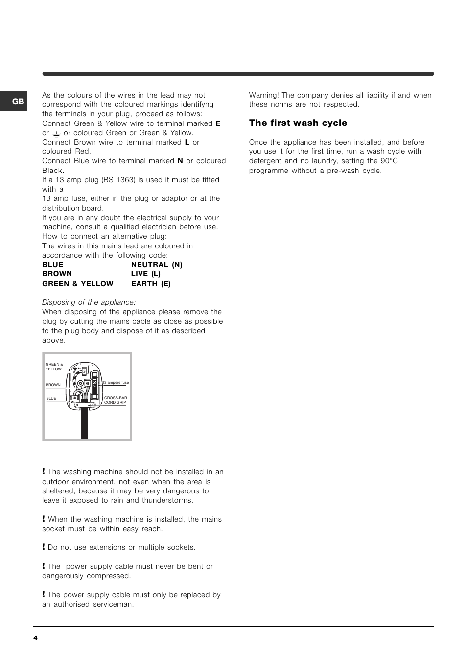 The first wash cycle | Indesit WIB101 User Manual | Page 4 / 16