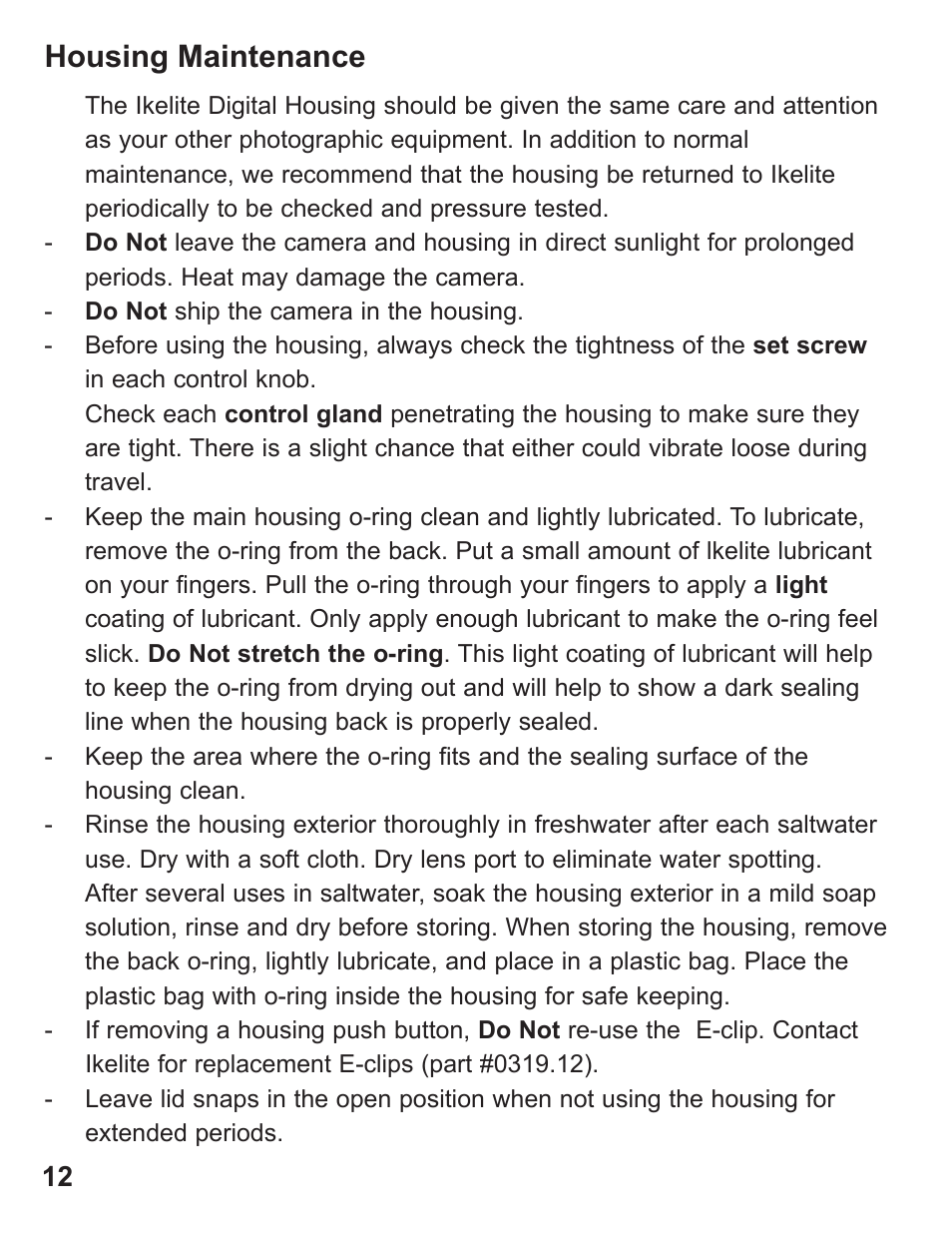 Housing maintenance | Ikelite DS-50 User Manual | Page 12 / 24