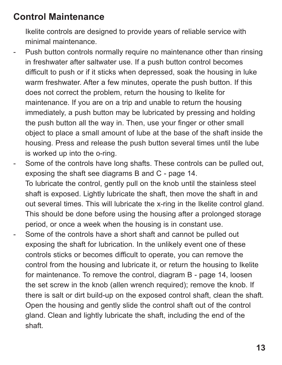 Control maintenance | Ikelite DS-50 User Manual | Page 13 / 24