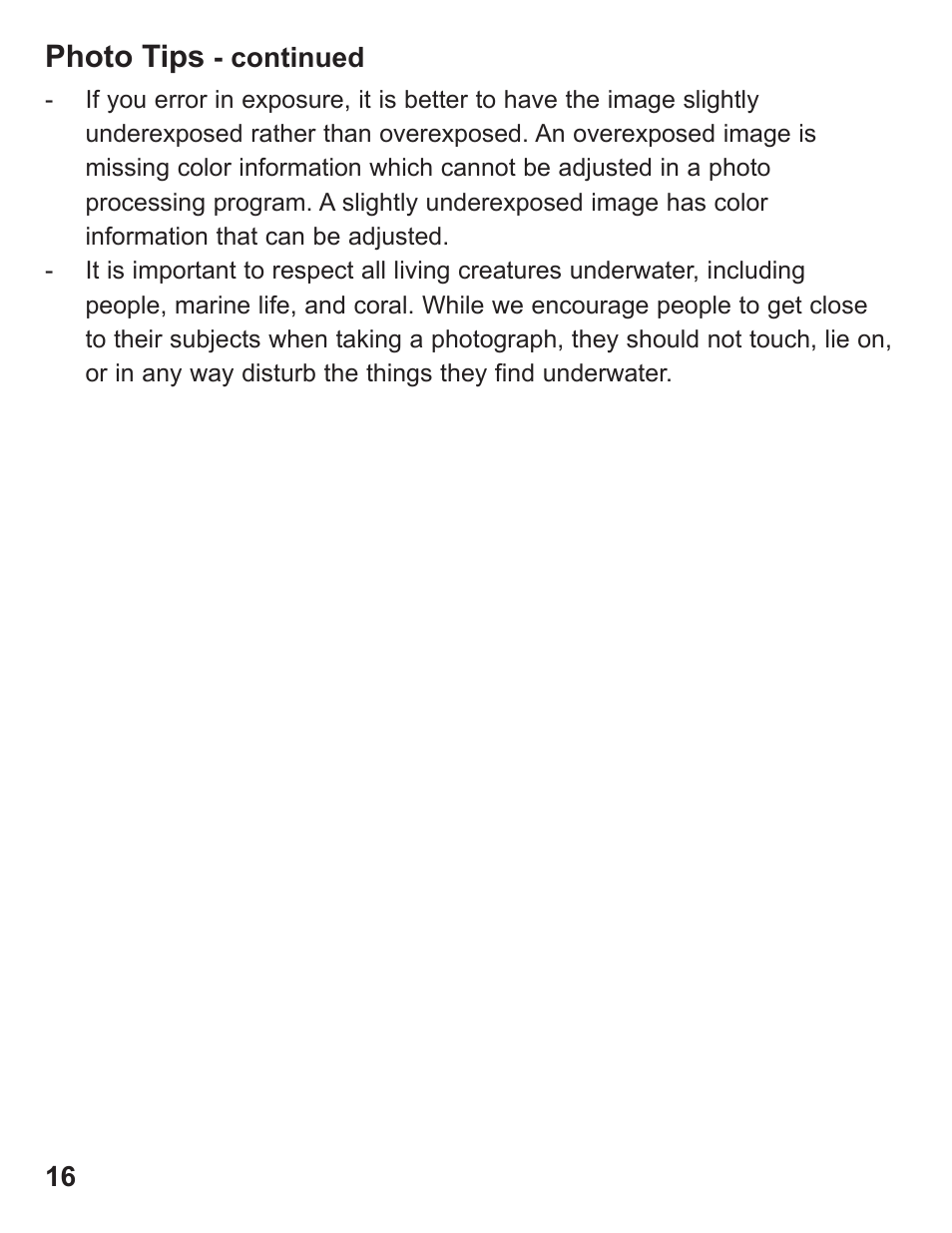Photo tips | Ikelite DS-50 User Manual | Page 16 / 24