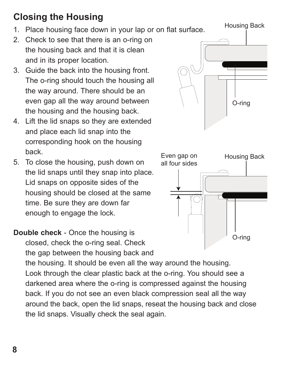 Closing the housing | Ikelite DS-50 User Manual | Page 8 / 24