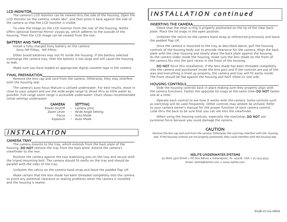 Ikelite DCR-HC15 User Manual | Page 2 / 2