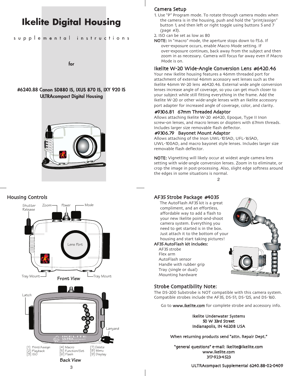 Ikelite Canon IXUS 870 IS User Manual | 1 page