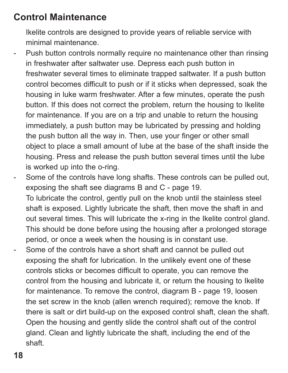 Control maintenance | Ikelite Underwater Housing for Canon PowerShot G12 User Manual | Page 18 / 28