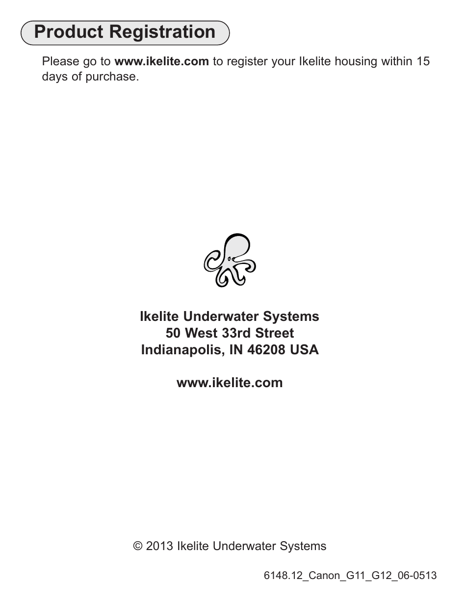 Product registration | Ikelite Underwater Housing for Canon PowerShot G12 User Manual | Page 28 / 28