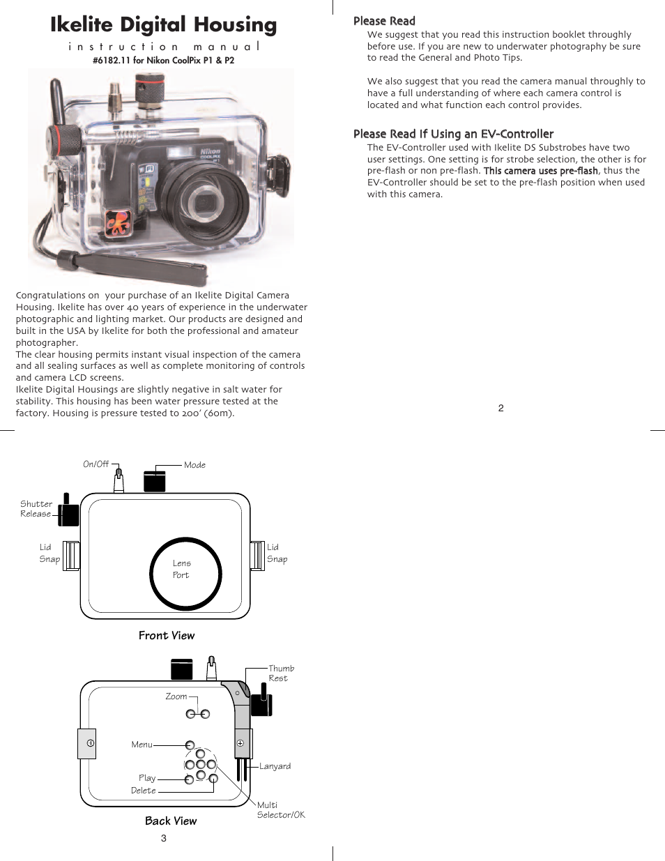 Ikelite digital housing | Ikelite Nikon Coolpix P2 User Manual | Page 2 / 7