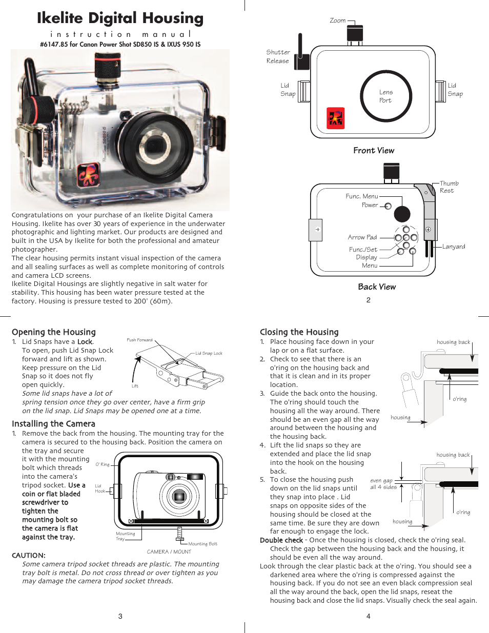 Ikelite Canon SD850 IS User Manual | 5 pages