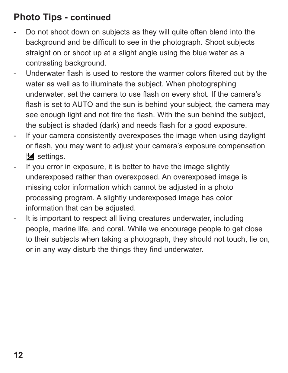 Photo tips | Ikelite ALL User Manual | Page 12 / 20