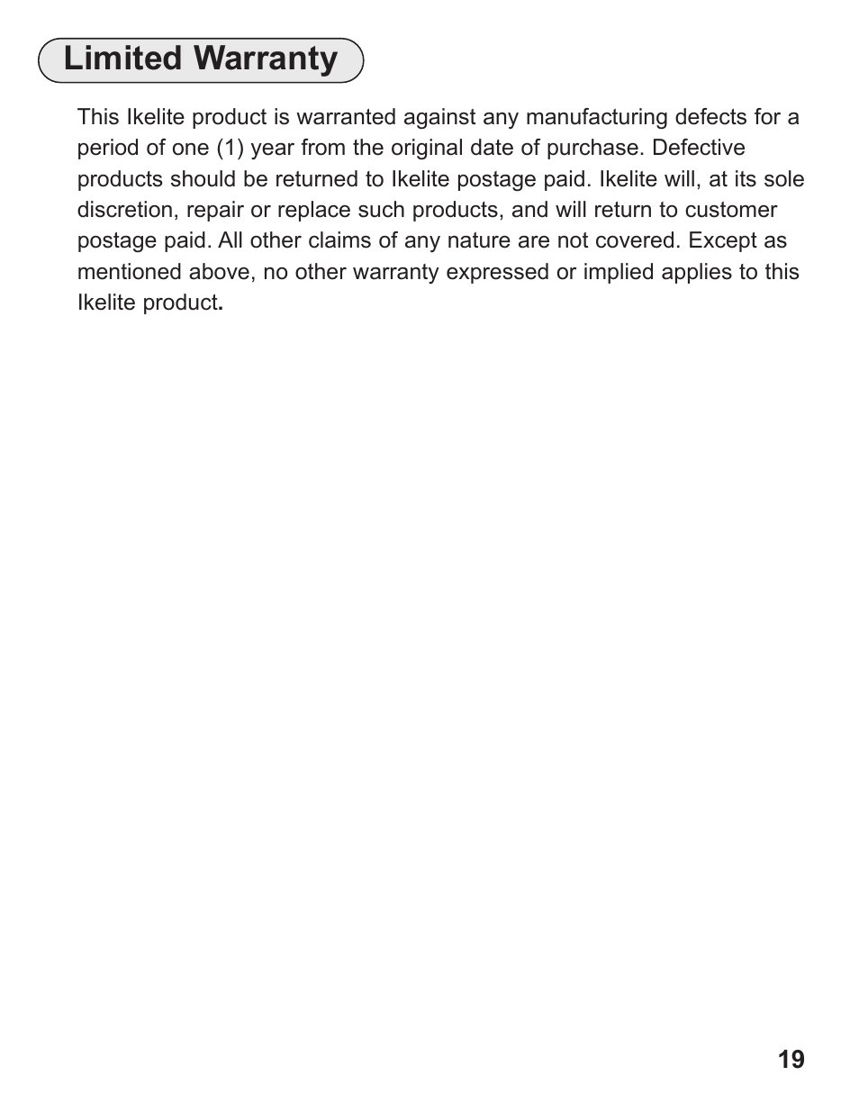 Limited warranty | Ikelite ALL User Manual | Page 19 / 20