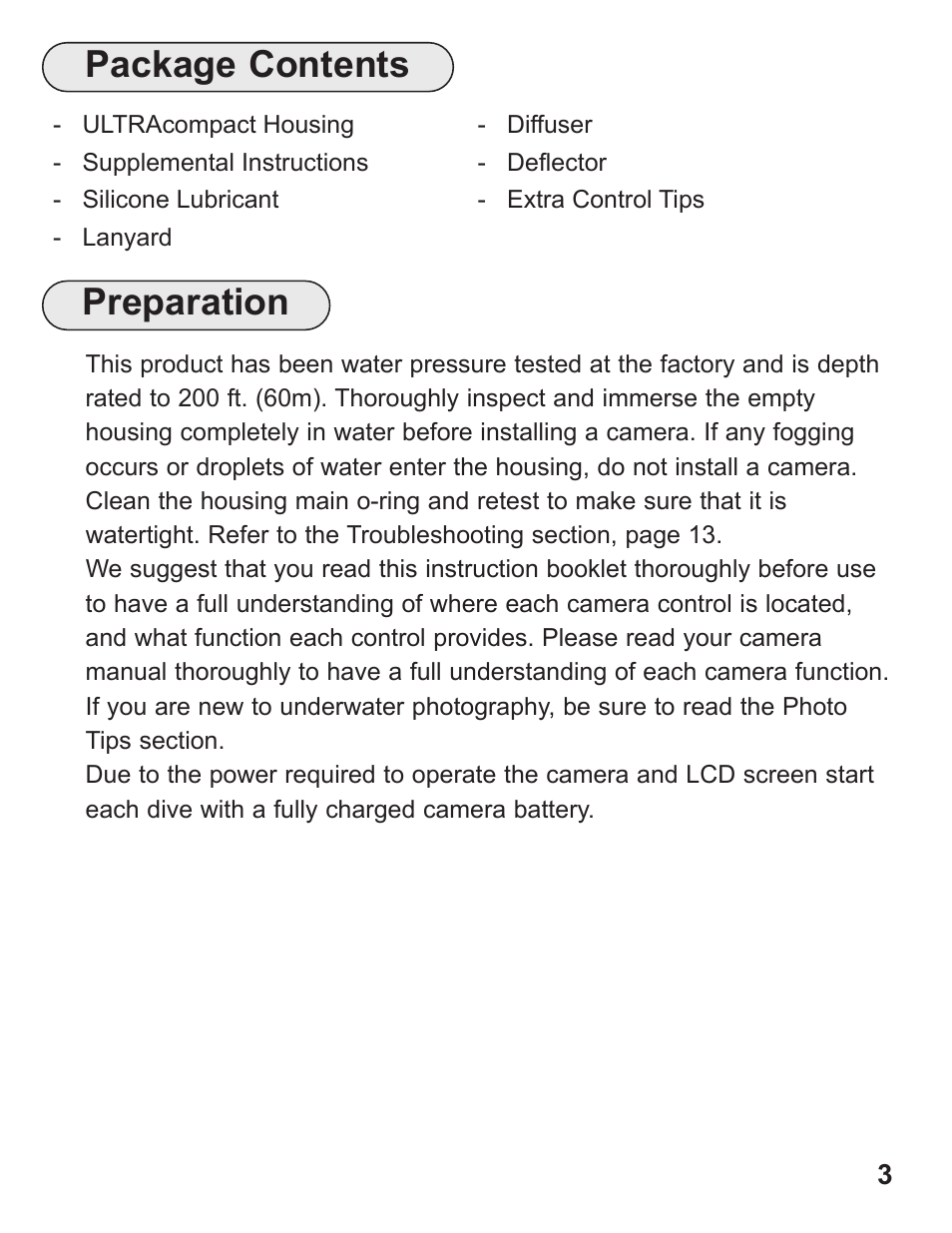 Preparation, Package contents | Ikelite ALL User Manual | Page 3 / 20