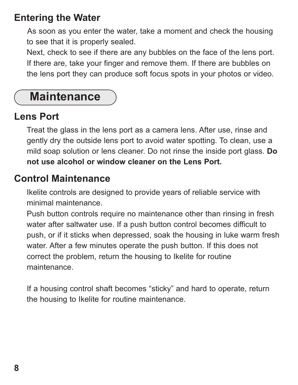 Maintenance | Ikelite ALL User Manual | Page 8 / 20
