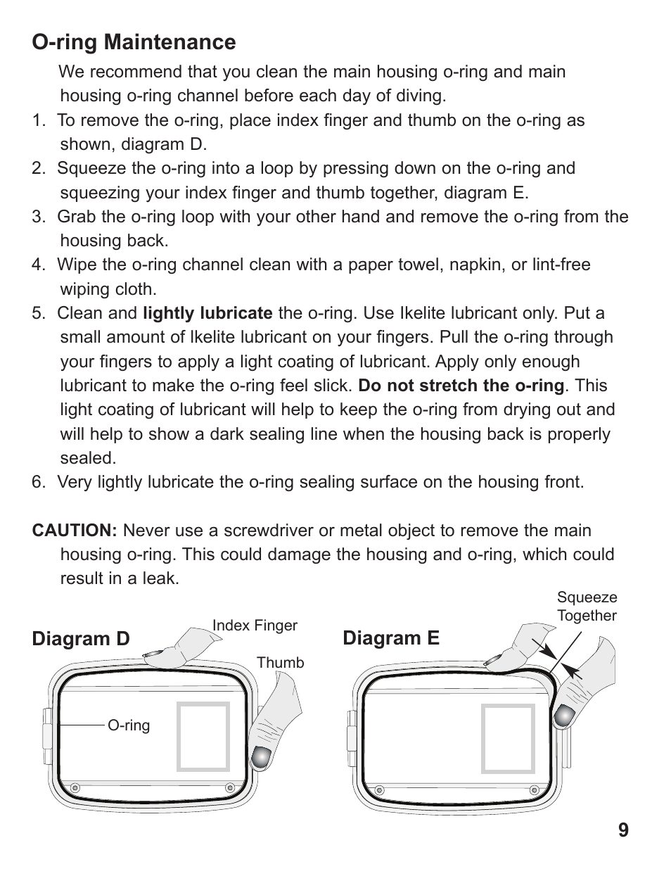 O-ring maintenance | Ikelite ALL User Manual | Page 9 / 20