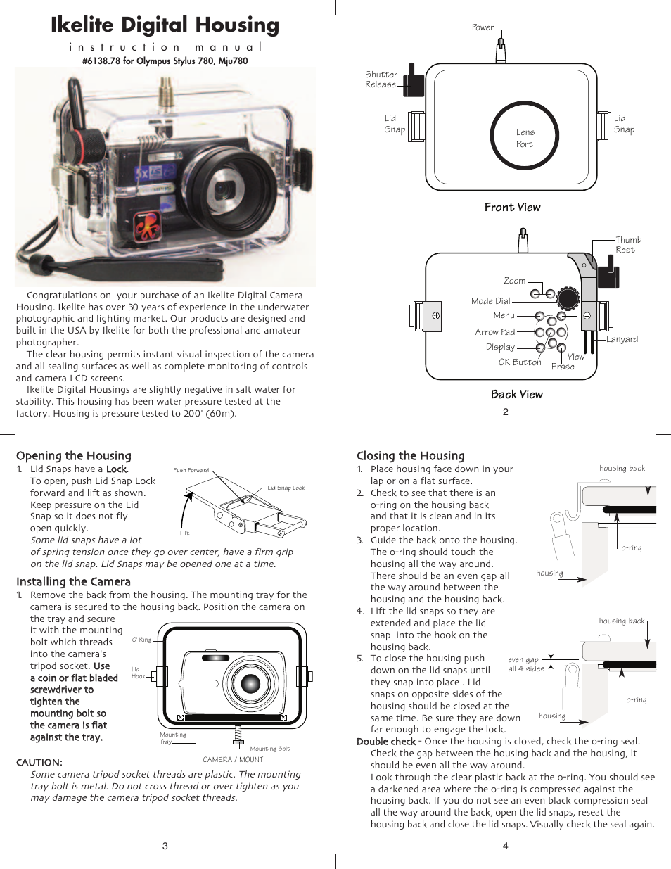 Ikelite Olympus Stylus 780 User Manual | 5 pages