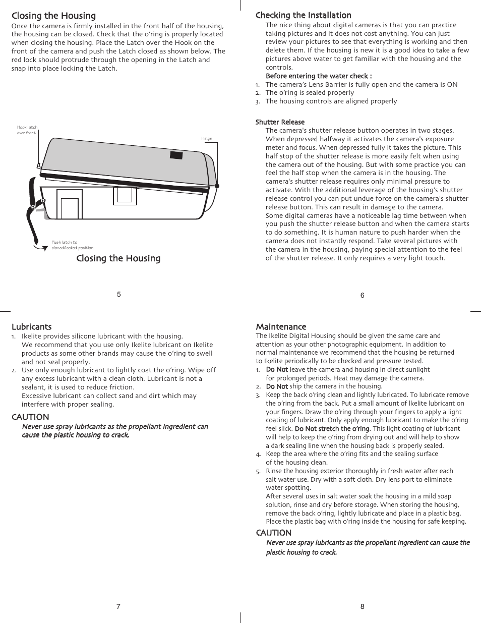 Cclloossiinngg tthhee h hoouussiinngg | Ikelite Olympus D-230 User Manual | Page 2 / 3