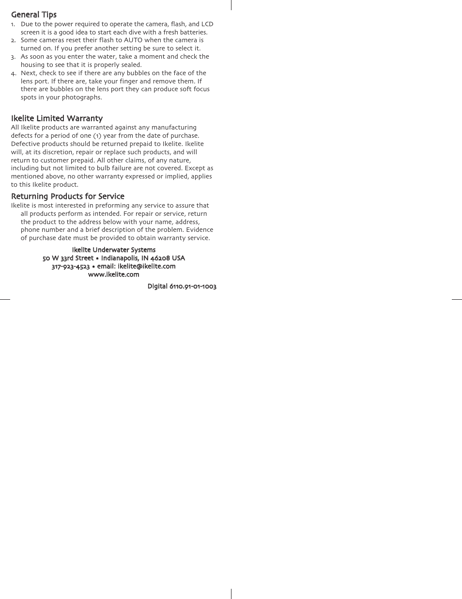 Ikelite DSC-V1 User Manual | Page 6 / 6