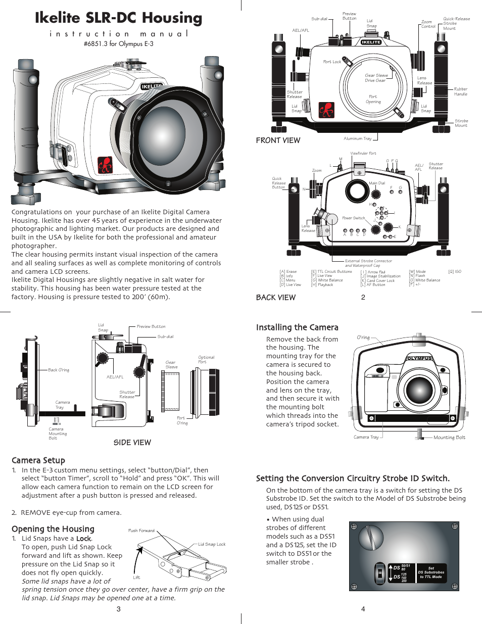 Ikelite Olympus E-3 User Manual | 7 pages