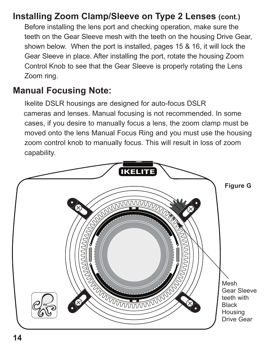 Installing zoom clamp/sleeve on type 2 lenses | Ikelite SLR-DC Housing D700 User Manual | Page 14 / 28