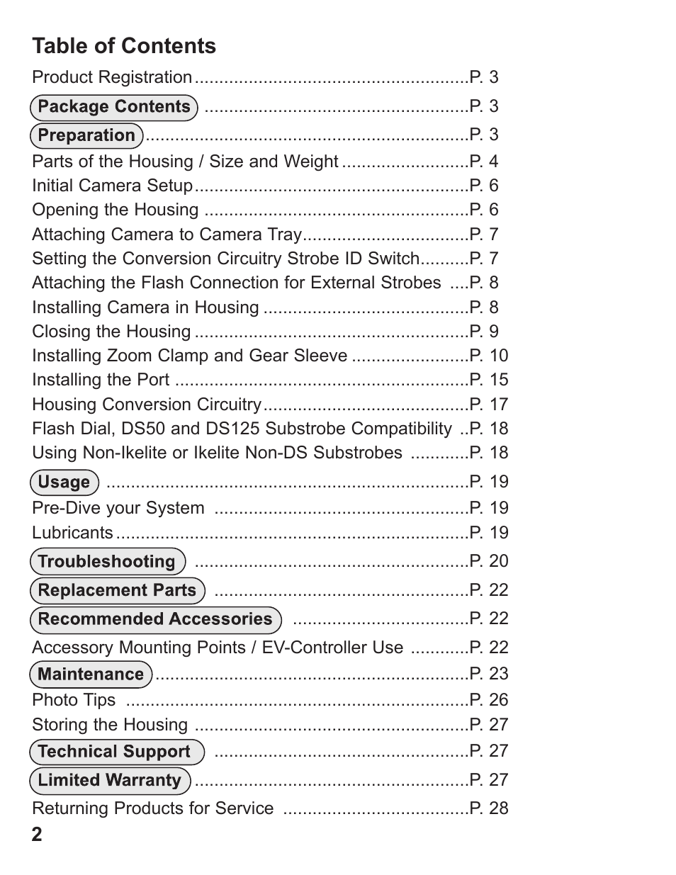 Ikelite SLR-DC Housing D700 User Manual | Page 2 / 28