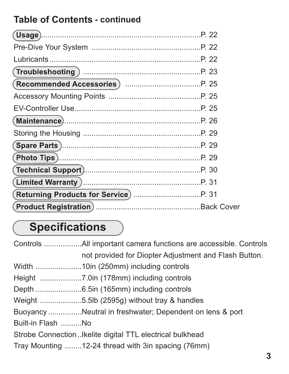 Ikelite Digital Camera Housing SLR-DC User Manual | Page 3 / 32