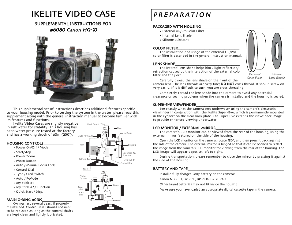 Ikelite Canon HG-10 User Manual | 2 pages
