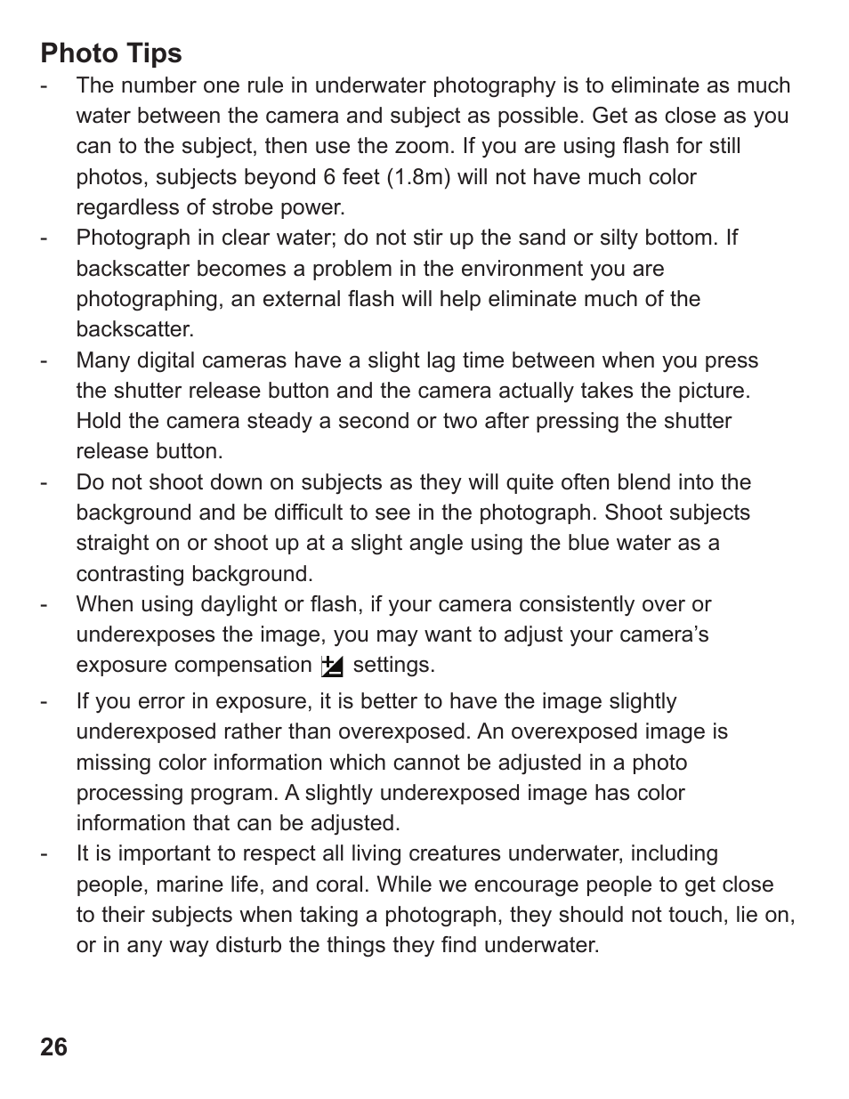 Photo tips | Ikelite Underwater TTL Housing for Canon EOS 40D User Manual | Page 26 / 28