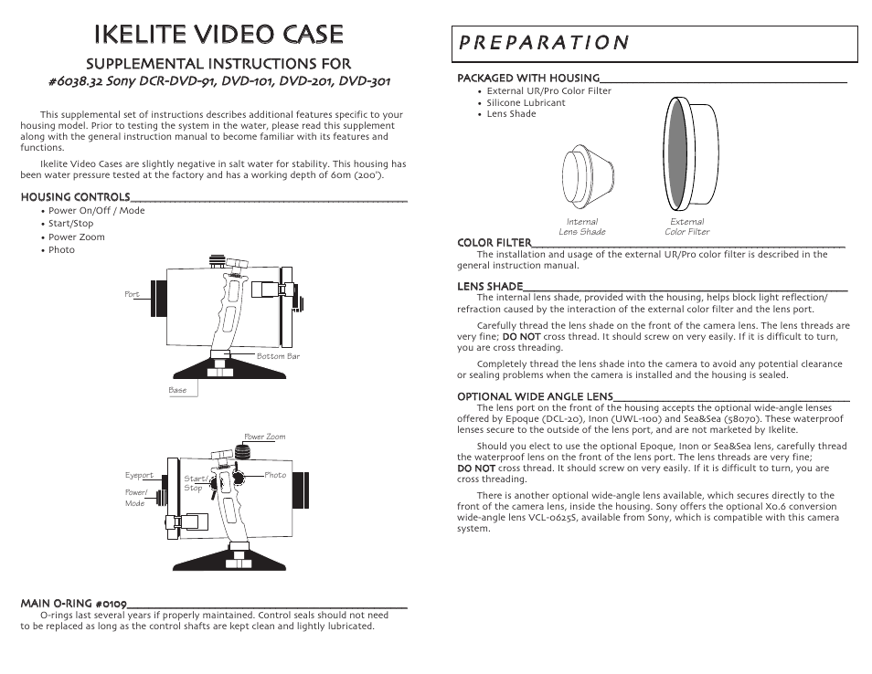 Ikelite DCR-DVD-91 User Manual | 2 pages