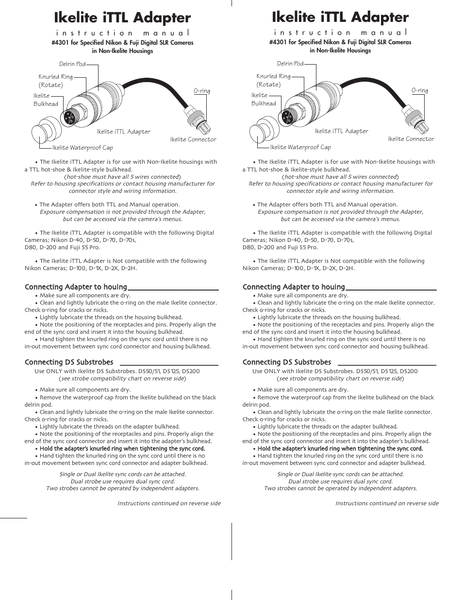 Ikelite iTTL User Manual | 2 pages