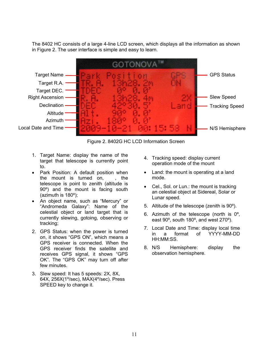 The lcd screen | iOptron SmartStar G-N114 User Manual | Page 11 / 42