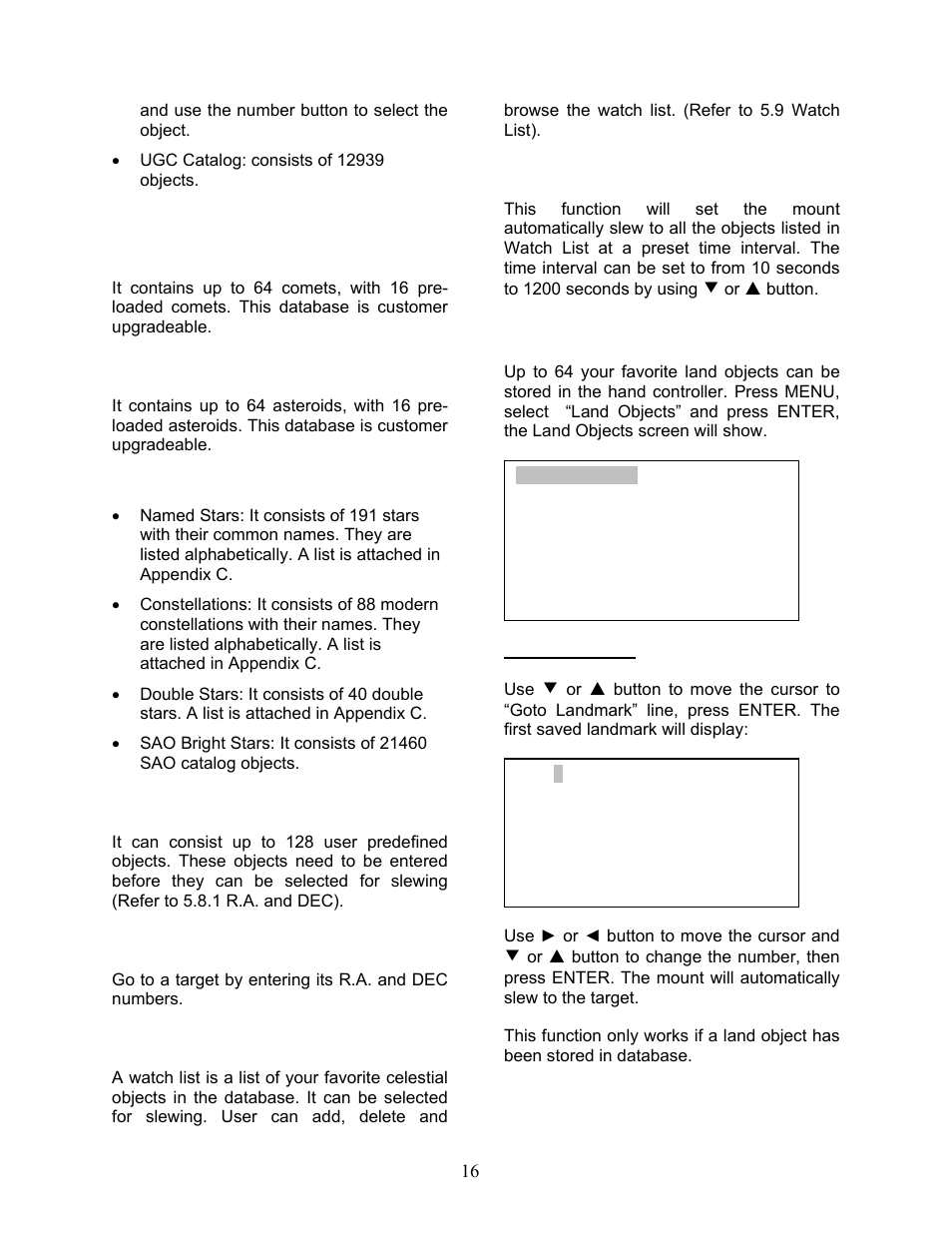 Land objects | iOptron SmartStar G-N114 User Manual | Page 16 / 42