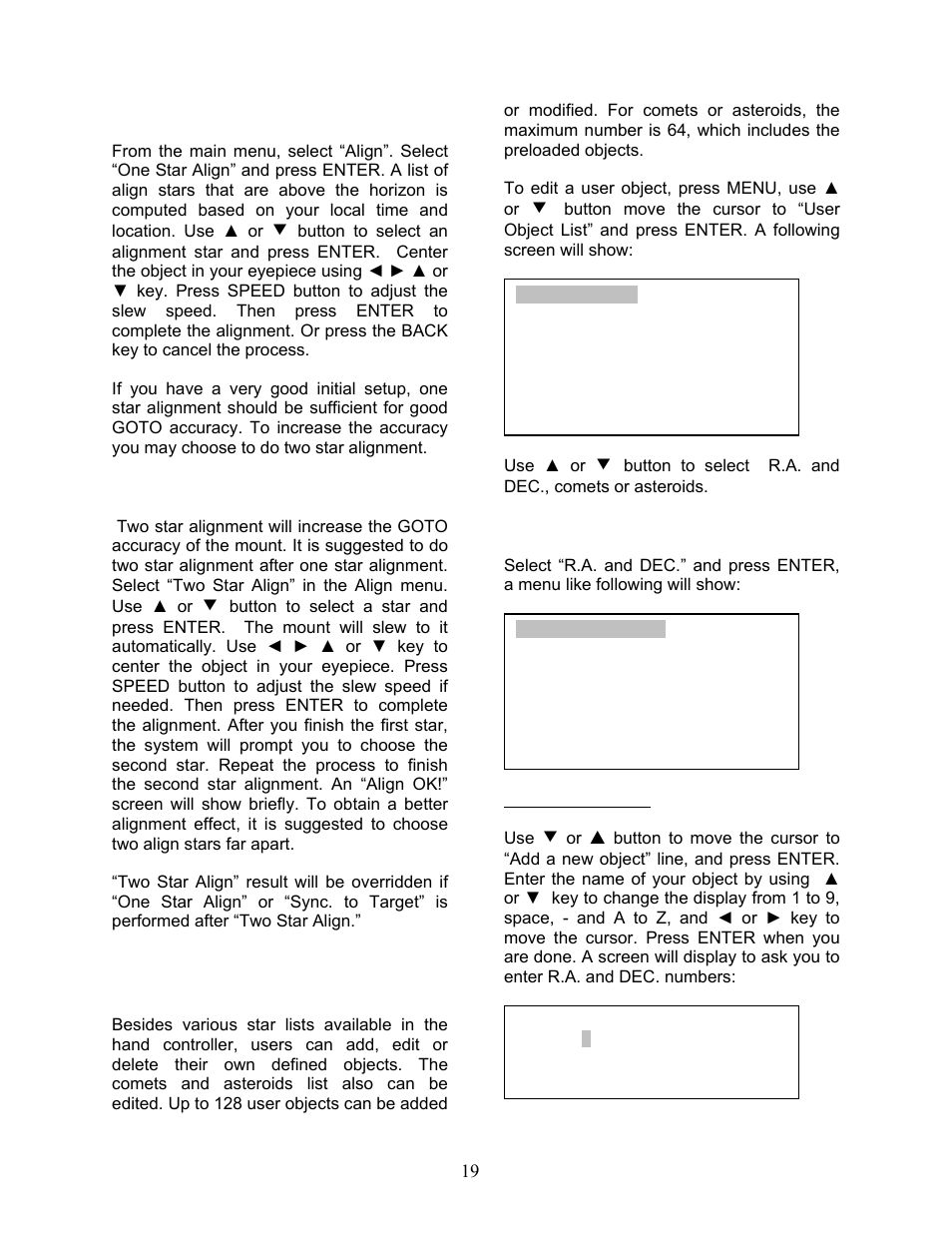 User object list | iOptron SmartStar G-N114 User Manual | Page 19 / 42