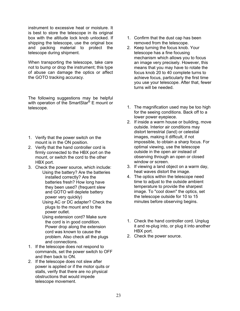 Troubleshooting | iOptron SmartStar G-N114 User Manual | Page 23 / 42