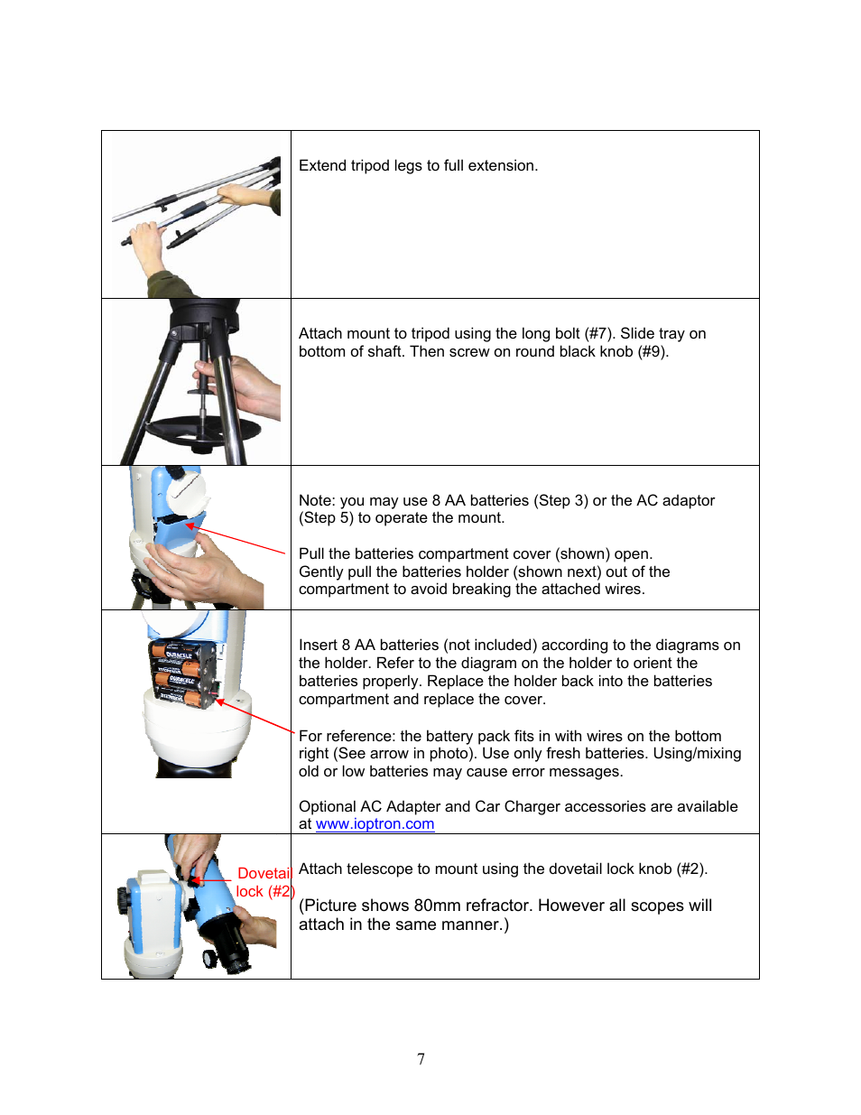 Telescope assembly | iOptron SmartStar G-N114 User Manual | Page 7 / 42