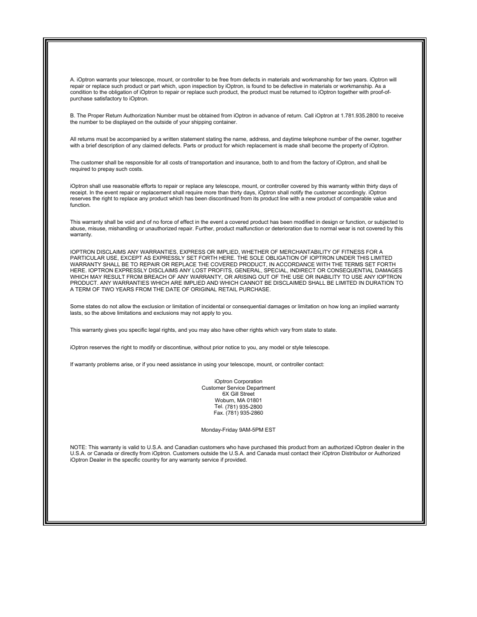 iOptron SmartStar -PR EQ User Manual | Page 23 / 23