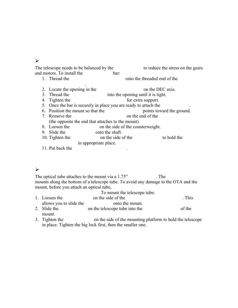 Install the counterweight, Attach an ota to the mount | iOptron SmartStar -PR EQ User Manual | Page 7 / 23
