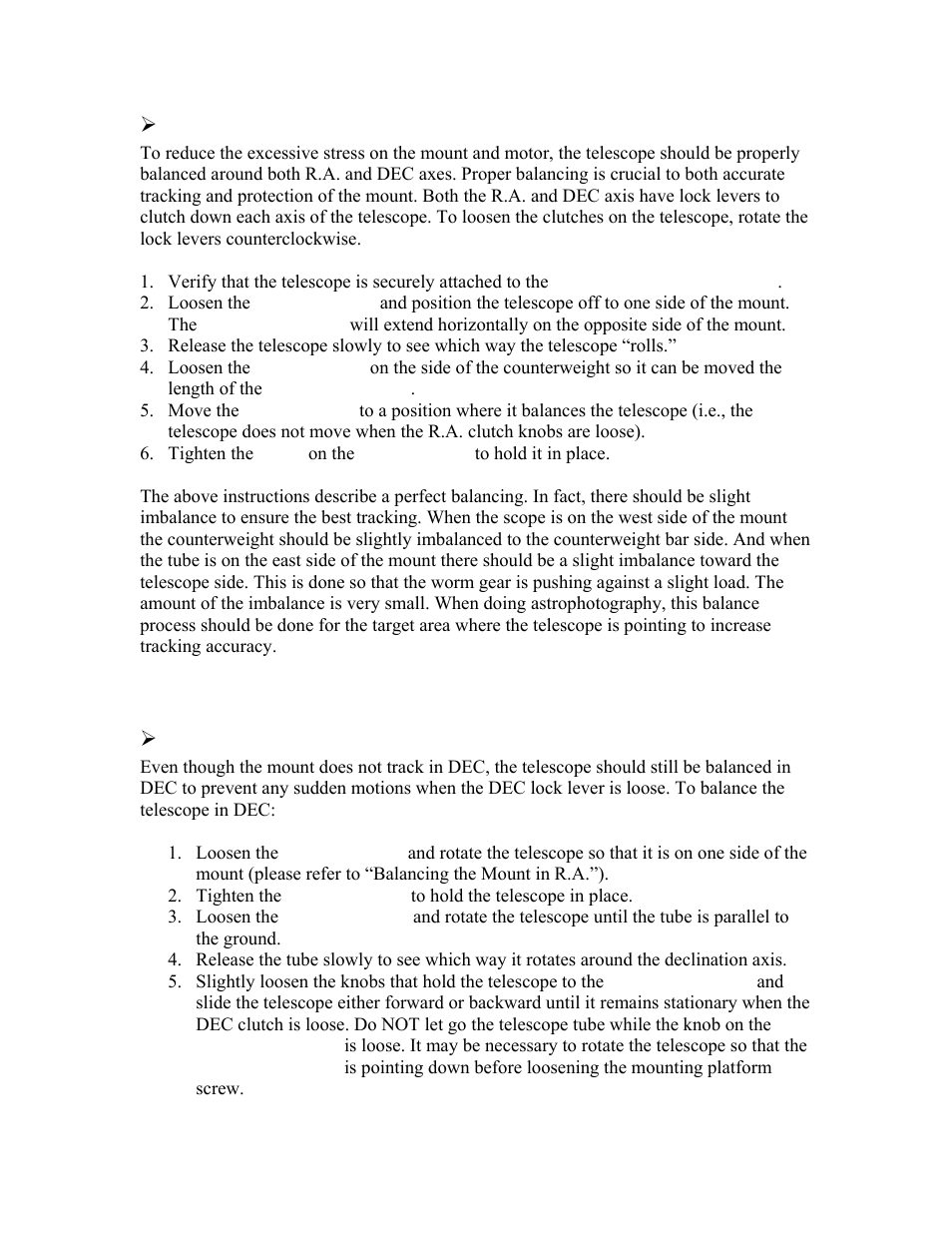 Balance in r.a, Balance in dec | iOptron SmartStar -PR EQ User Manual | Page 8 / 23