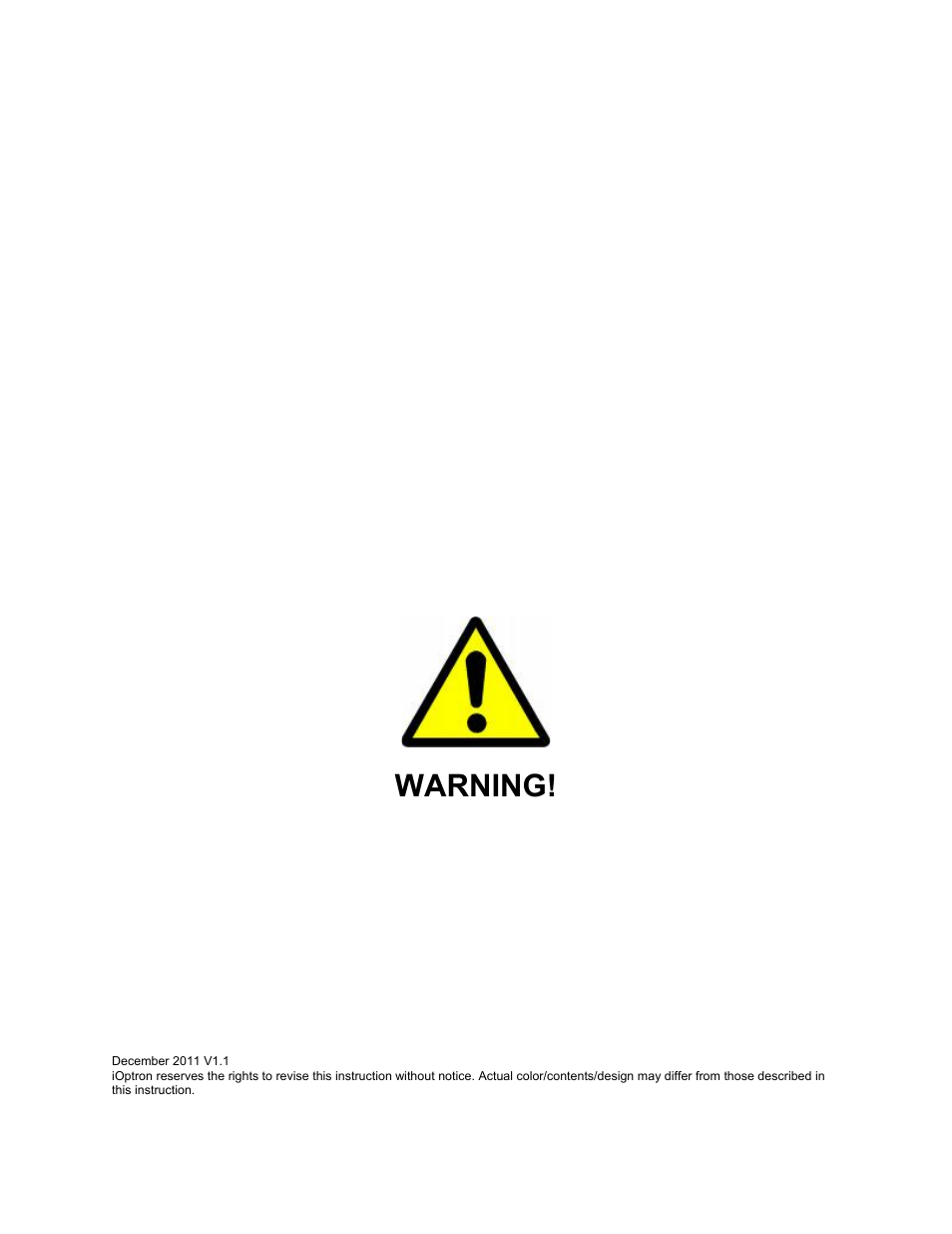 Warning | iOptron SMARTSTAR 8507 User Manual | Page 3 / 49