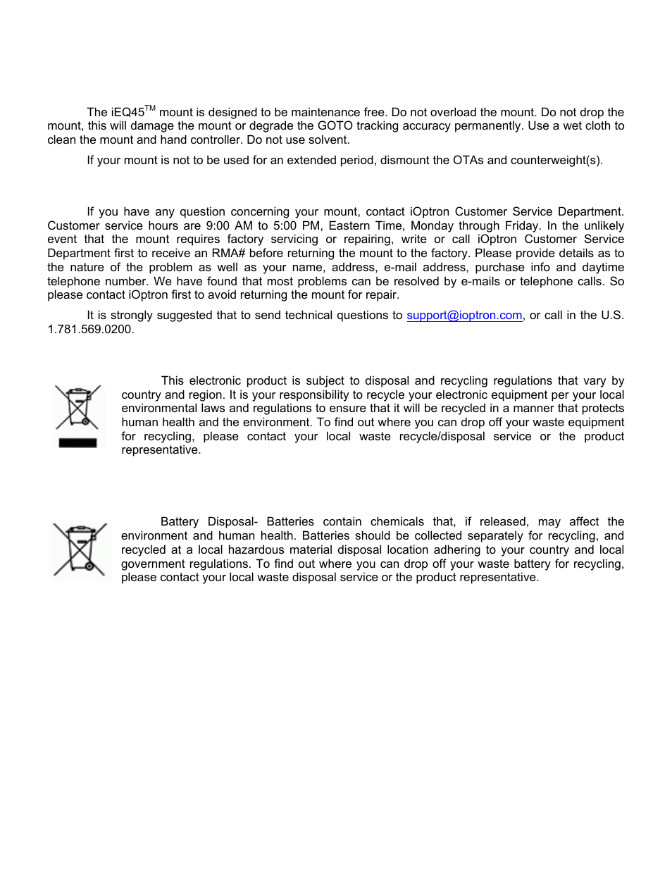 Maintenance and servicing | iOptron SMARTSTAR IEQ45TM User Manual | Page 33 / 46