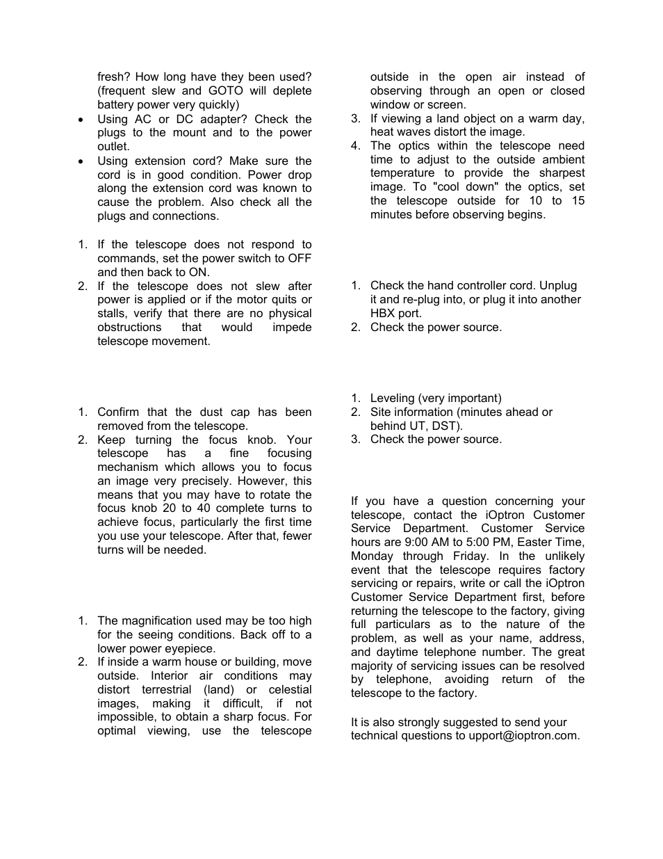 Ioptron customer service | iOptron SmartStar 8403 User Manual | Page 22 / 32