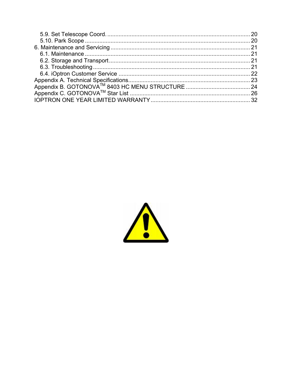 Warning | iOptron SmartStar 8403 User Manual | Page 3 / 32