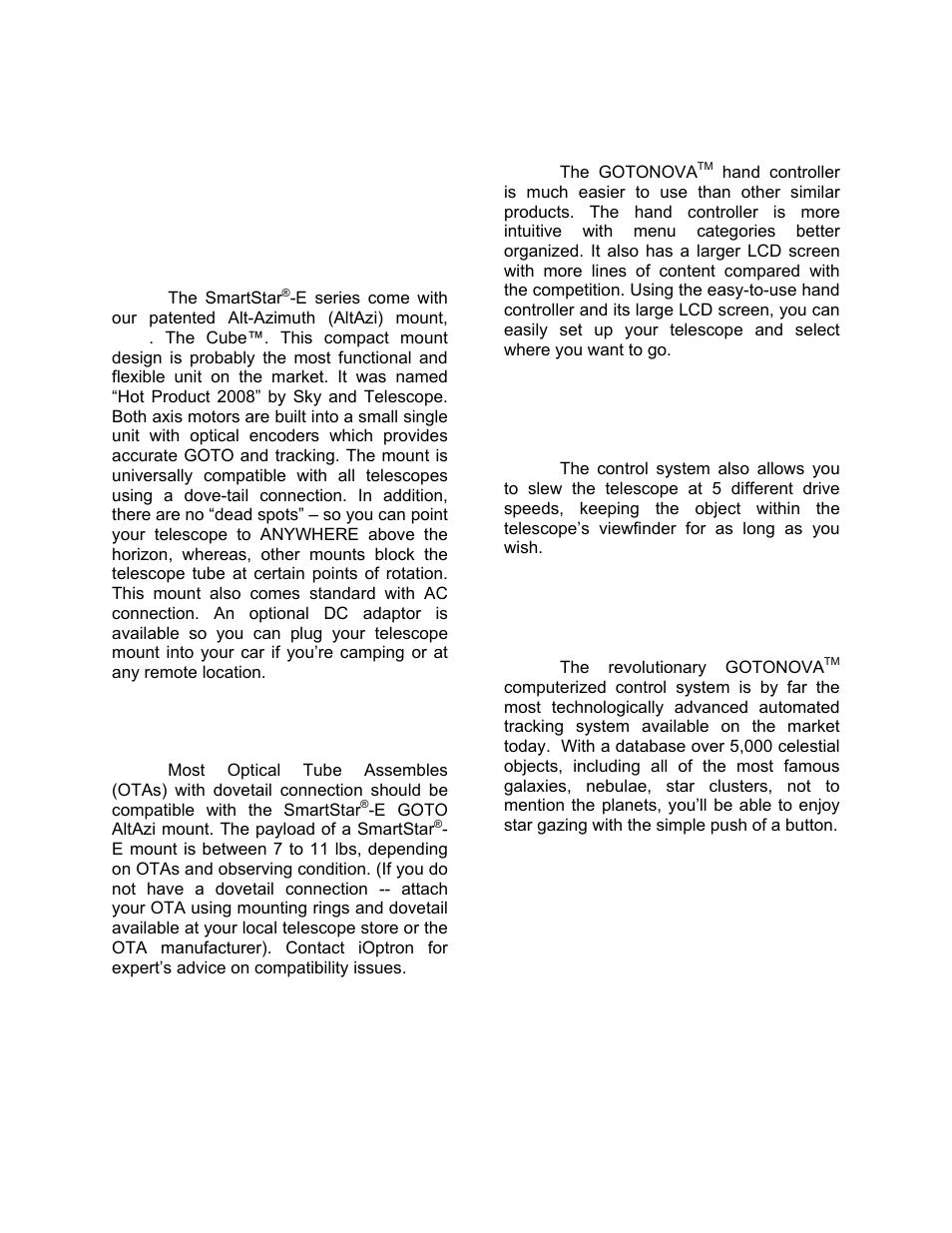 Smarstar, E series overview, Smartstar | E series features | iOptron SmartStar 8403 User Manual | Page 4 / 32