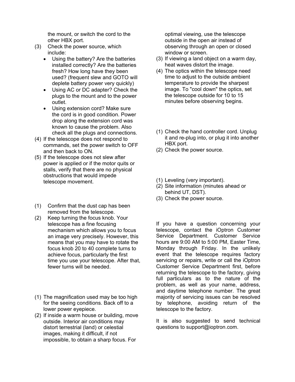 Ioptron customer service | iOptron SmartStar 8405 User Manual | Page 21 / 38