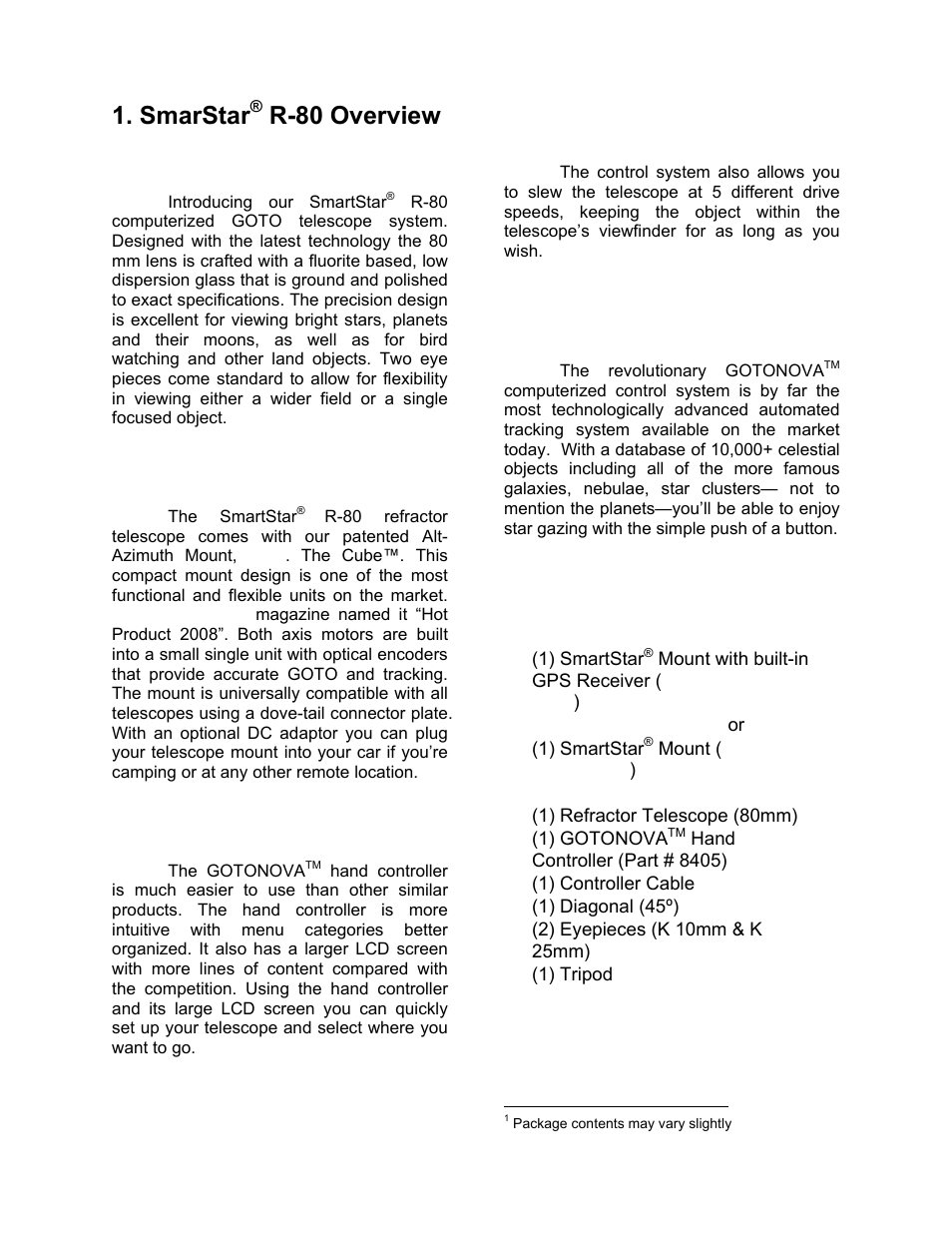 Smarstar, R-80 overview, Smartstar | R-80 features | iOptron SmartStar 8405 User Manual | Page 4 / 38