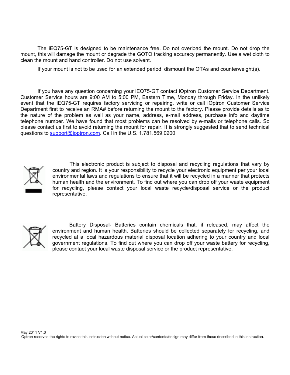 Maintenance and servicing | iOptron SMARTSTAR IEQ75-GTTM User Manual | Page 28 / 41