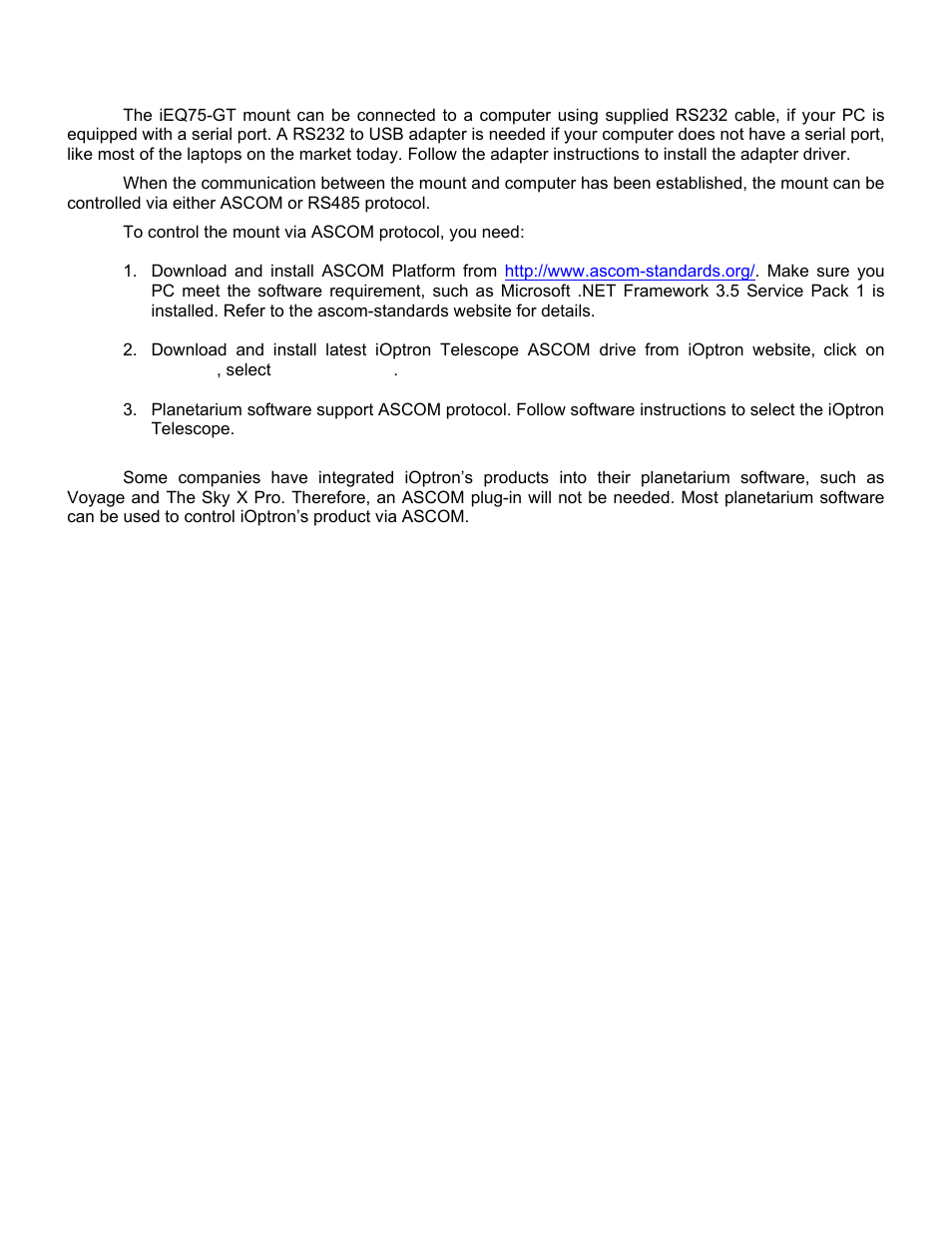 Appendix d. use a pc to control an ieq75-gt mount | iOptron SMARTSTAR IEQ75-GTTM User Manual | Page 33 / 41