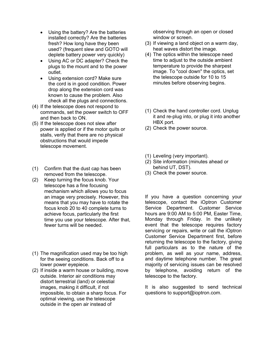 Ioptron customer service | iOptron SMARTSTAR 9502-W User Manual | Page 21 / 38