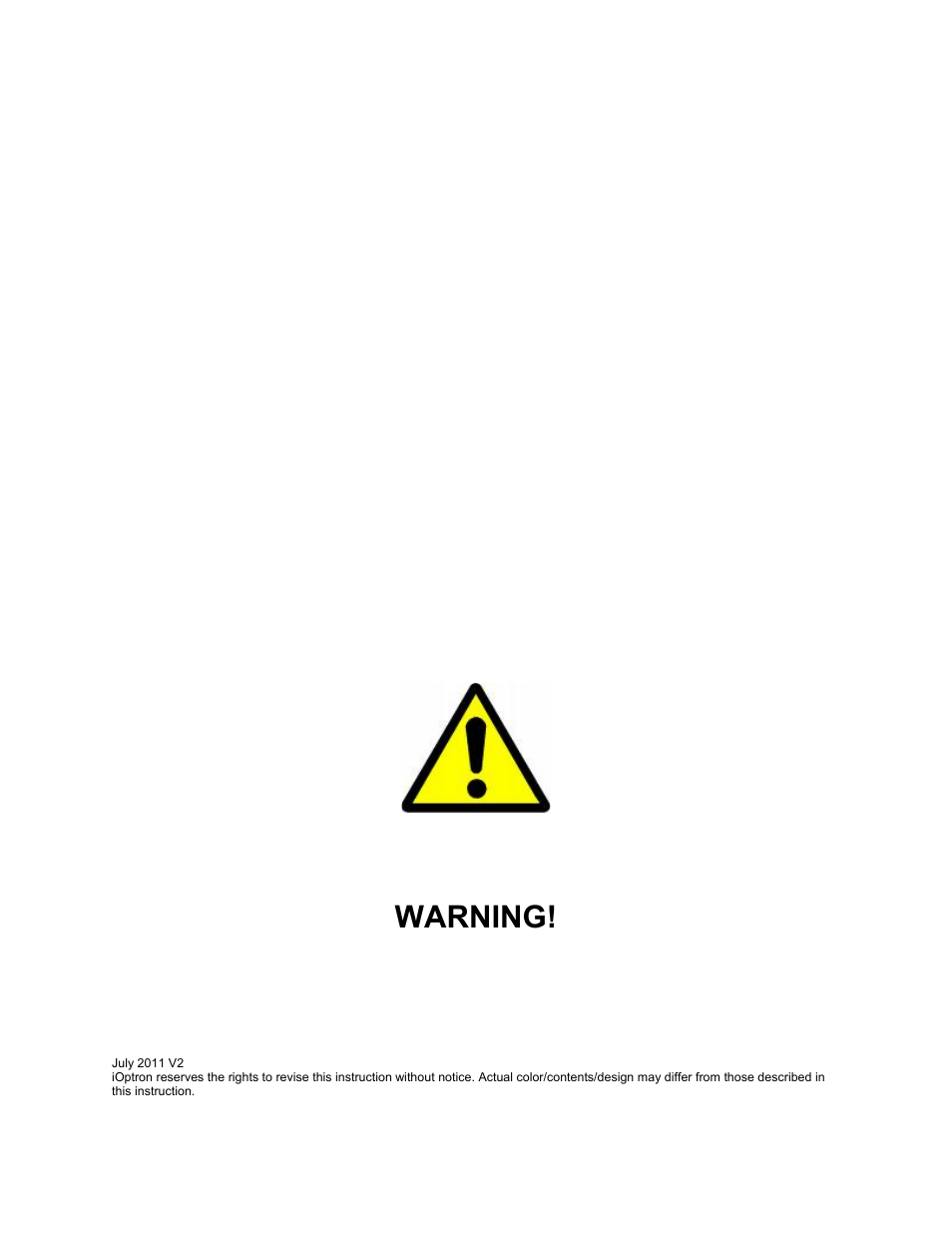 Warning | iOptron SMARTSTAR 9502-W User Manual | Page 3 / 38