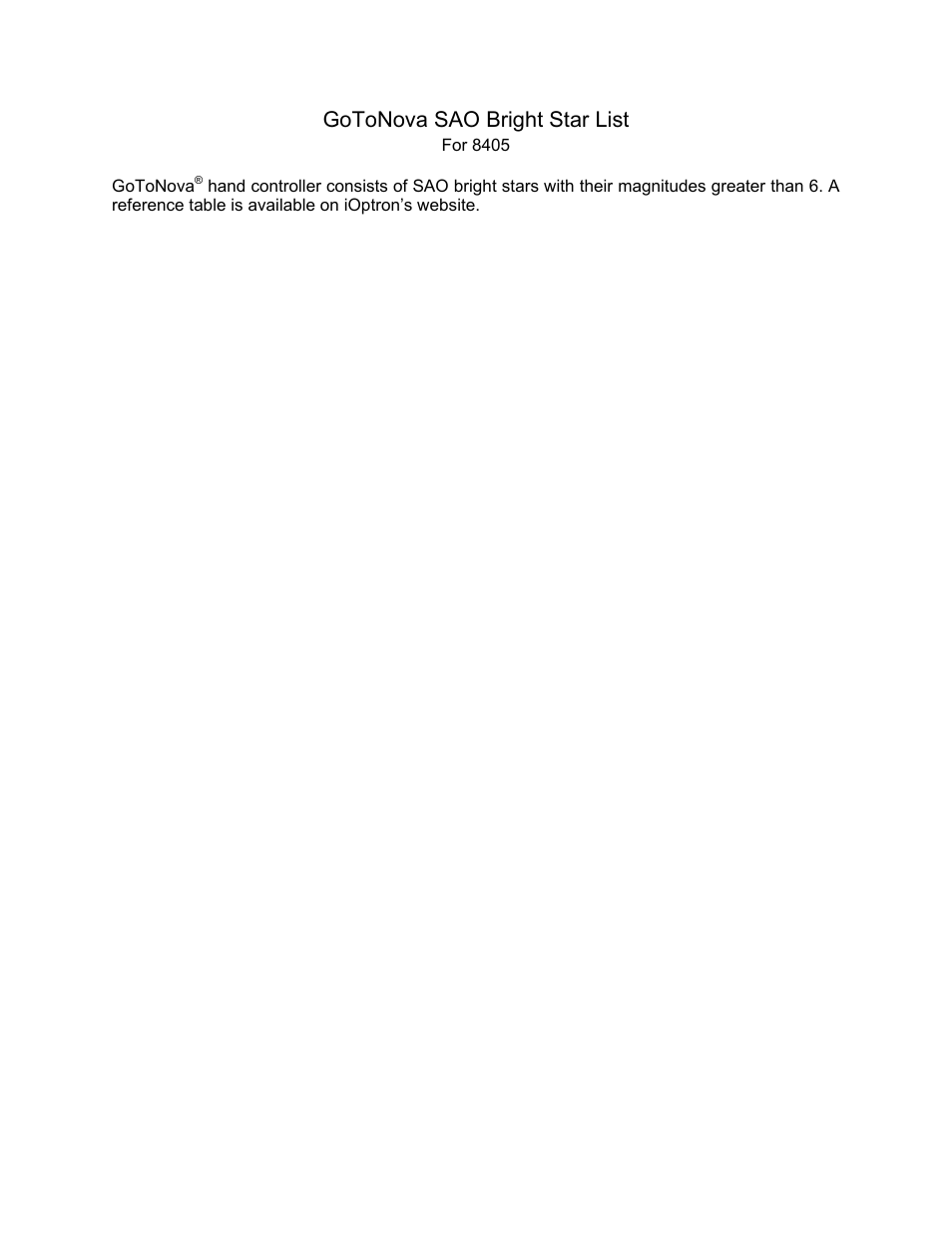 Gotonova sao bright star list | iOptron SMARTSTAR 9502-W User Manual | Page 37 / 38